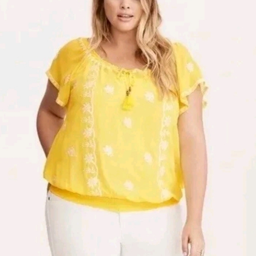 Torrid Yellow Embroidered Blouse